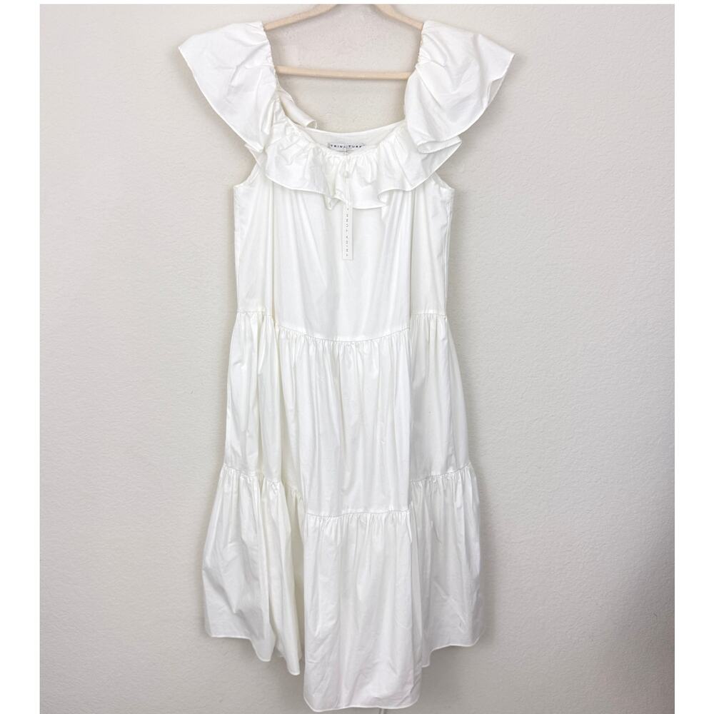 Trina Turk Womens Palm Canyon Maxi Dress Size XL Ruffle Tiered Cotton White